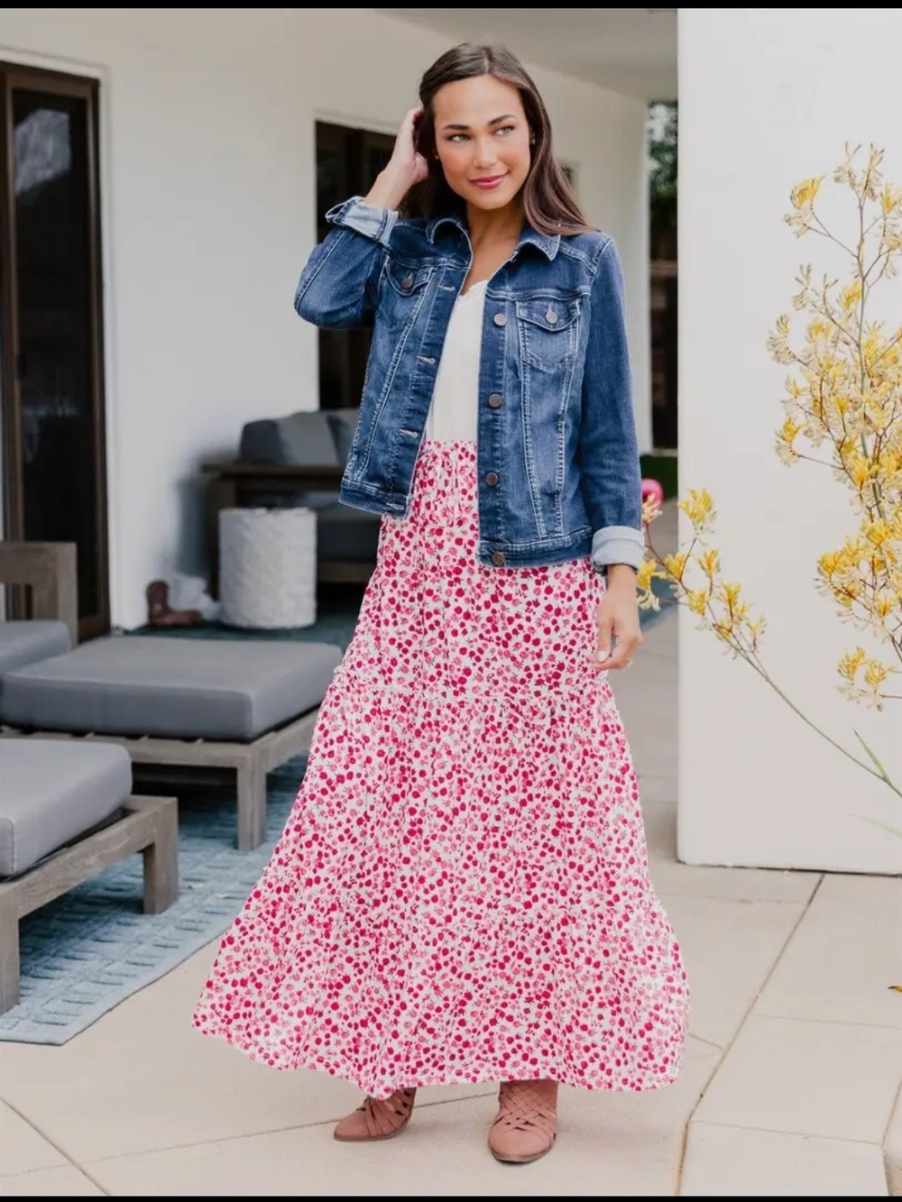 Floral Pink Tiered Maxi Skirt - Women's Summer Skirt